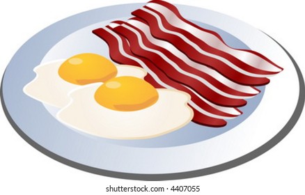 Bacon and eggs on a plate isometric illustration