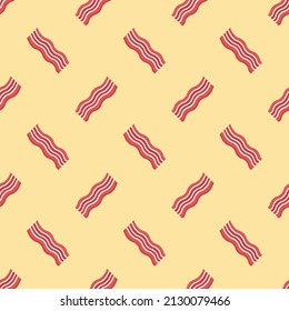 Bacon Flat Design Seamless Pattern. Pig, Beef, and Pork Bacon. Meat Slice Cut. Simple Illustration Flat Design Cartoon. Frozen Food. Breakfast menu. food Ingredients. Tasty, Yummy, Fatty Food.