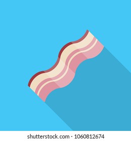 Bacon flat icon with long shadow isolated on purple background. Simple bacon in flat style, vector illustration for web and mobile design. Breakfast elements vector sign symbol.