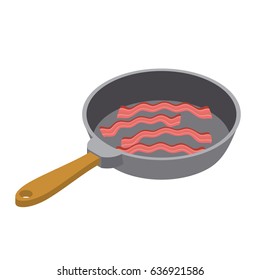 Bacon in frying pan. Meat Food and Utensils
