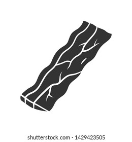 Bacon glyph icon. Butchers meat. Roasted sowbelly. Piece of lard. Yummy rasher. Meat production and sale. Butchery business. Silhouette symbol. Negative space. Vector isolated illustration