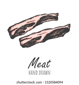 Bacon hand drawn vector illustration, vintage colored design element.