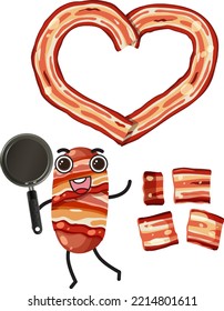 Bacon heart shaped with bacon cartoon character illustration