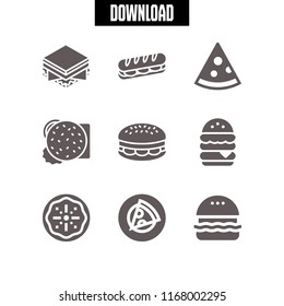bacon icon. 9 bacon vector set. pizza, sandwich and burger icons for web and design about bacon theme