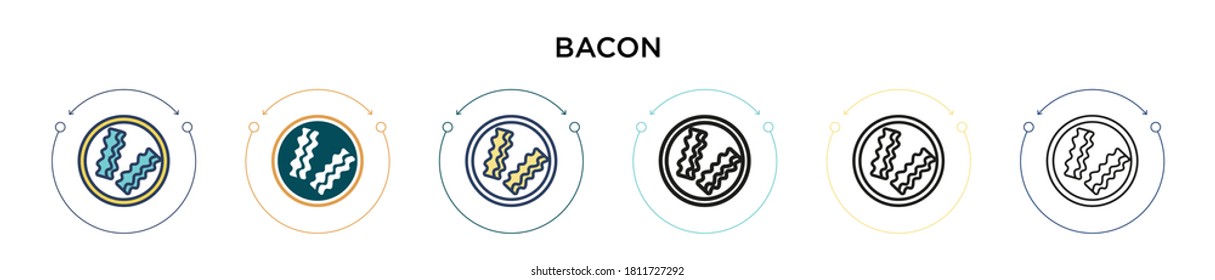 Bacon icon in filled, thin line, outline and stroke style. Vector illustration of two colored and black bacon vector icons designs can be used for mobile, ui, web