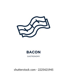 Bacon-Symbol aus der Gastronomie-Kollektion. Dünner linearer Speck, Huhn, Lebensmittelskulptur Symbol einzeln auf weißem Hintergrund. Zeilensymbol für Vektorspeck, Symbol für Web und Mobile