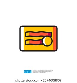 Bacon Icon Graphic Design Featuring Yellow Business Card Illustration with Plate and Sunny Side Up Egg
