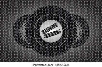 bacon icon inside black abstract badge. Pattern handsome background. Artistic illustration. 