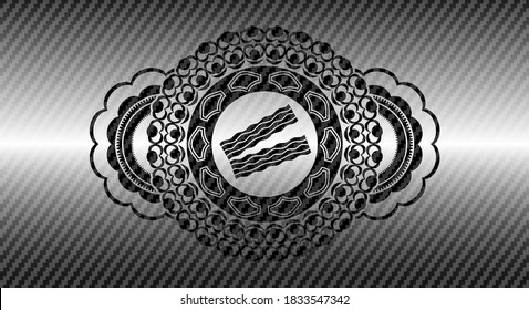 Bacon Icon Inside Carbon Fiber Badge. Polymer Texture Chic Background. Artistic Illustration. 