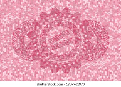 icono de tocino dentro de mosaico de mosaico rosa patrón de etiqueta realista. Fondo apuesto al hexágono geométrico. Ilustración. 