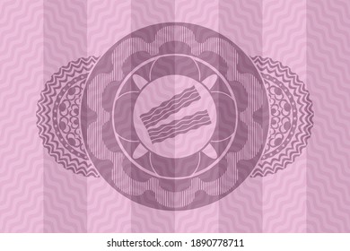 bacon icon inside pink wavy realistic emblem. Curve handsome background. Intense illustration. 