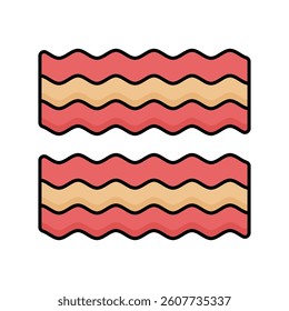 Bacon icon in lineal color style featuring crispy strips, ideal for classic breakfast and food illustrations