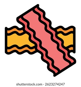 Bacon icon. Outline bacon vector icon color flat isolated