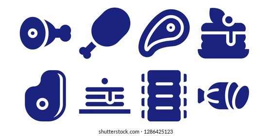  bacon icon set. 8 filled bacon icons. Simple modern icons about  - Meat, Pancakes, Ribs, Salami, Pancake