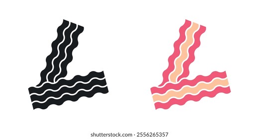 Bacon icon set in black and colored versions.