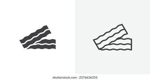Bacon icon set in black flat solid and outlined style.
