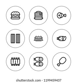 Bacon icon set. collection of 9 outline bacon icons with bacon, hamburguer, meat, pancake, ribs icons. editable icons.