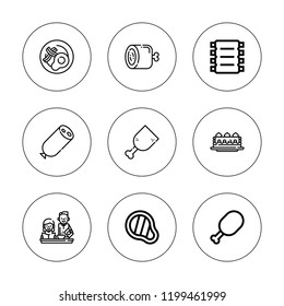 Bacon icon set. collection of 9 outline bacon icons with breakfast, ham leg, ham, meat, pancake, ribs icons. editable icons.