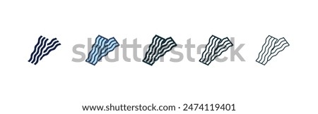Bacon icon set. crispy pork meat slice vector symbol. bacon stripes sign in black filled and outlined style.