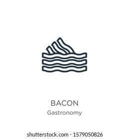 Bacon icon. Thin linear bacon outline icon isolated on white background from gastronomy collection. Line vector sign, symbol for web and mobile