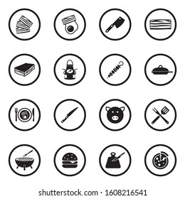 Bacon Icons. Black Flat Design In Circle. Vector Illustration.