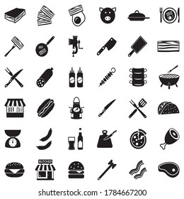 Iconos de tocino. Diseño plano negro. Ilustración vectorial.