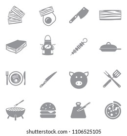 Bacon Icons. Gray Flat Design. Vector Illustration. 