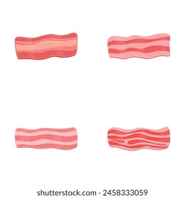 Bacon-Icons setzen Cartoon-Vektorgrafik. Frisch geschnittener Speck. Traditionelle Frühstückszutat