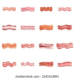 Bacon icons set flat vector. Meet food. Fresh beef isolated