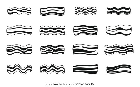 Bacon icons set simple vector. Meet food. Fresh beef