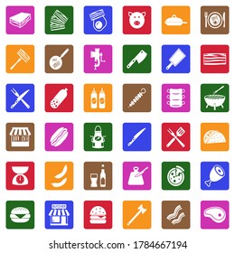 Bacon Icons. White Flat Design In Square. Vector Illustration.