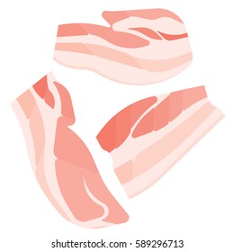 Bacon isolated on white background, flat illustration