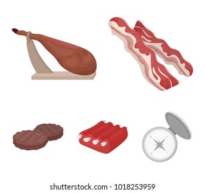 Bacon, jamon, pork ribs, fried cutlets. Meat set collection icons in cartoon style vector symbol stock illustration web.