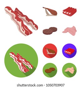 Bacon, jamon, pork ribs, fried cutlets. Meat set collection icons in cartoon,flat style vector symbol stock illustration web.