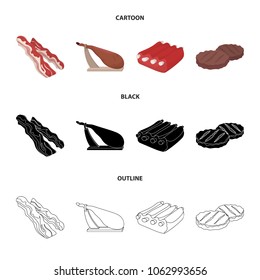 Bacon, jamon, pork ribs, fried cutlets. Meat set collection icons in cartoon,black,outline style vector symbol stock illustration web.