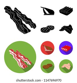 Bacon, jamon, pork ribs, fried cutlets. Meat set collection icons in black, flat style vector symbol stock illustration web.
