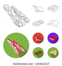 Bacon, jamon, pork ribs, fried cutlets. Meat set collection icons in outline,flat style vector symbol stock illustration web.