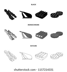 Bacon, jamon, pork ribs, fried cutlets. Meat set collection icons in black,monochrome,outline style vector symbol stock illustration web.