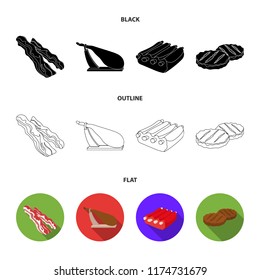 Bacon, jamon, pork ribs, fried cutlets. Meat set collection icons in cartoon style vector symbol stock illustration web.