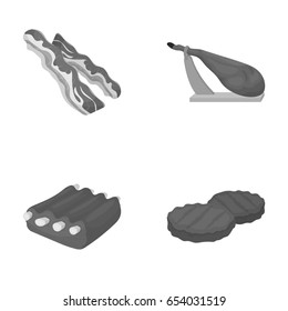 Bacon, jamon, pork ribs, fried cutlets. Meat set collection icons in monochrome style vector symbol stock illustration web.