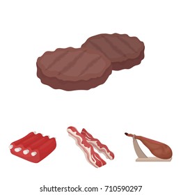 Bacon, jamon, pork ribs, fried cutlets. Meat set collection icons in cartoon style vector symbol stock illustration web.