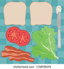 Bacon, Lettuce, and Tomato Sandwich - Food Knolling - Vector Illustration