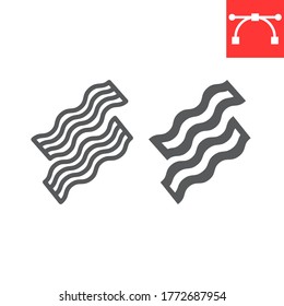 Bacon line and glyph icon, food and keto diet, bacon stripes sign vector graphics, editable stroke linear icon, eps 10