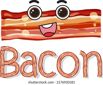 Bacon Logo Design With Bacon Cartoon Character Illustration