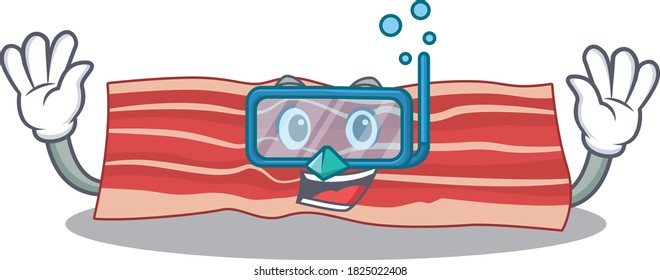 Bacon mascot design swims with diving glasses