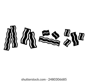 Bacon Meat Food Icons Symbol Vektorgrafik Design Schwarz Weiß Farbe Illustration Kollektion Set