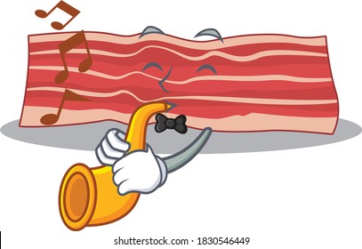 Bacon musician of cartoon design playing a trumpet