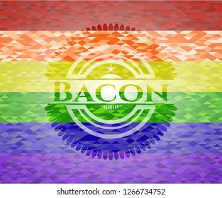 Bacon on mosaic background with the colors of the LGBT flag
