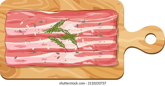 Bacon on a wooden cutting board isolated illustration