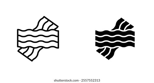 Bacon outlined and solid icon vector collection.